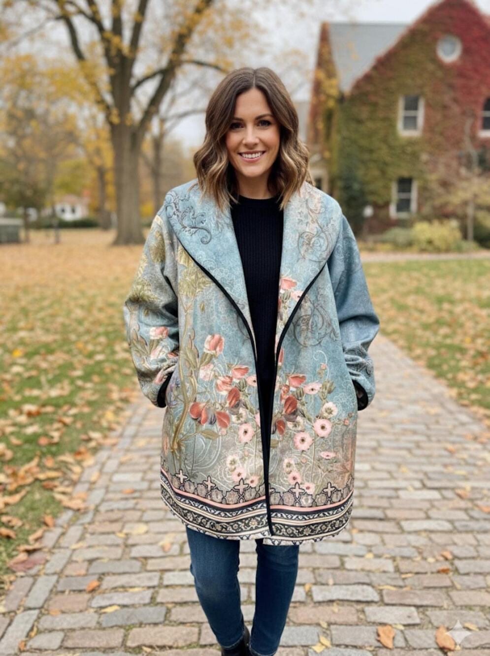 Floral Wool Blend Jacket: Oversized Relaxed Fit S/M